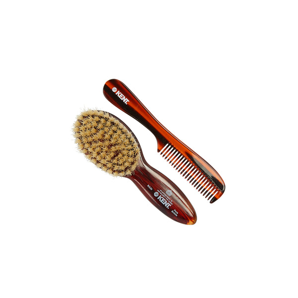 Kent Brushes Tortoiseshell Effect Soft Natural Bristle Baby Brush And Comb Set