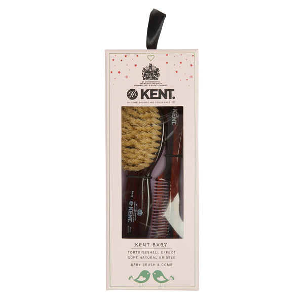 kent brushes Tortoiseshell Effect Soft Natural Bristle Baby Brush and Comb Set
