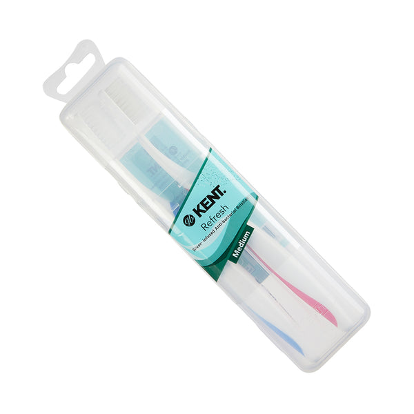 Kent Brushes Two Silver-infused Medium Toothbrushes In Travel Case