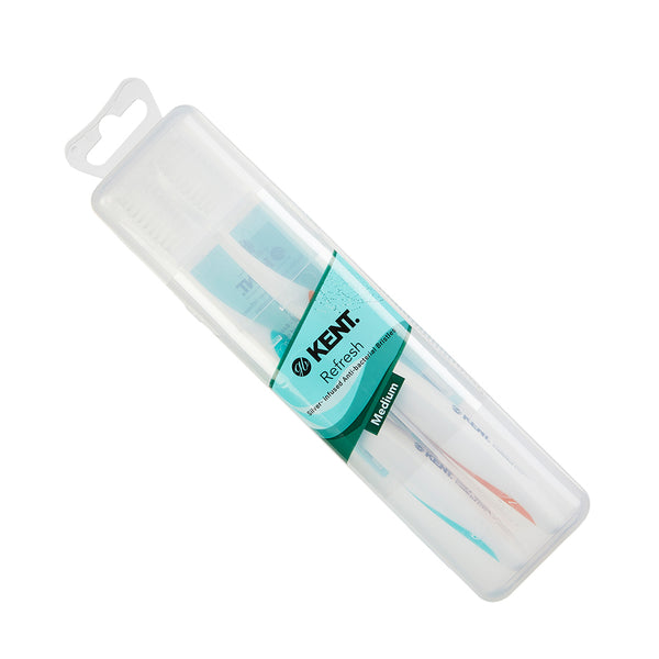 Kent Brushes Two Silver-infused Medium Toothbrushes In Travel Case