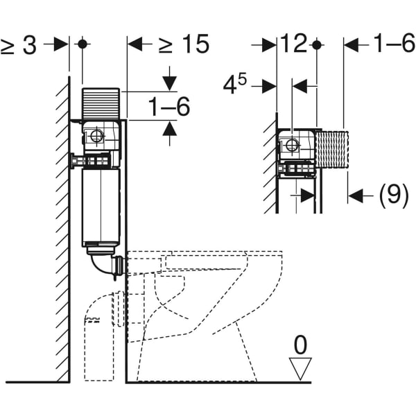 Keramag Geberit Alpha Concealed Cistern 12 Cm 4.5 / 3 Litres Installation Height 82 Cm