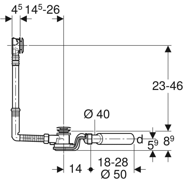 Keramag Geberit Bathtub Drain With Push Actuation PushControl D52 Length 26 Cm With Ready-to-fit-set And Connection Bend