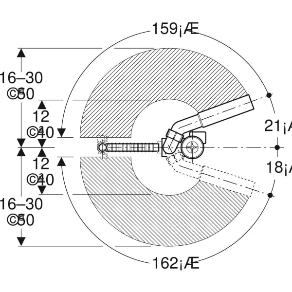 Keramag Geberit Bathtub Drain With Turn Handle And Inlet D52 Length 32 Cm With Connection Bend Counterflow Principle