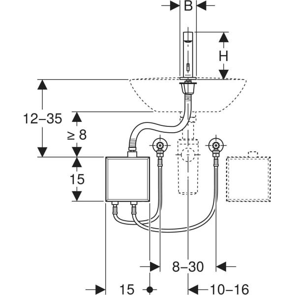 Keramag Geberit Brenta Washbasin Tap Deck-mounted Mains Operation With Exposed Function Box