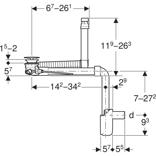 Keramag Geberit Clou Washbasin Drain Space-saving Model Slim Design With Lever Actuation And Valve Cover