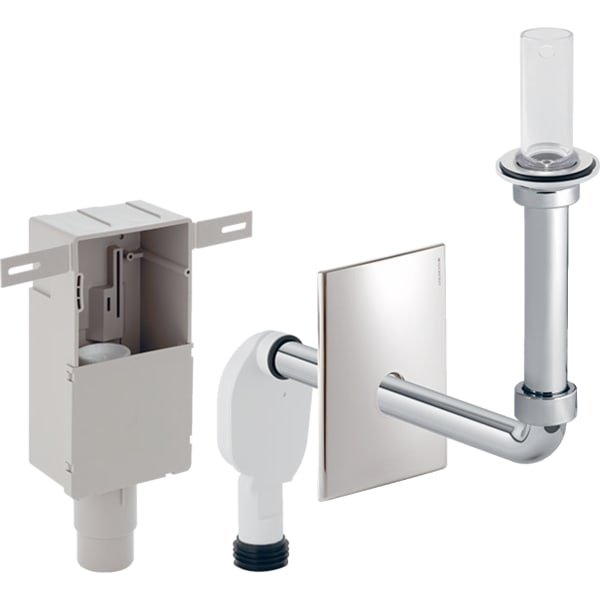 keramag Geberit concealed trap for washbasin with in-wall cabinet ready-to-fit set screen valve and overflow pipe horizontal outlet