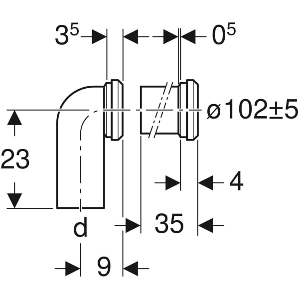 Keramag Geberit Connection Bend 90° Set With Extension