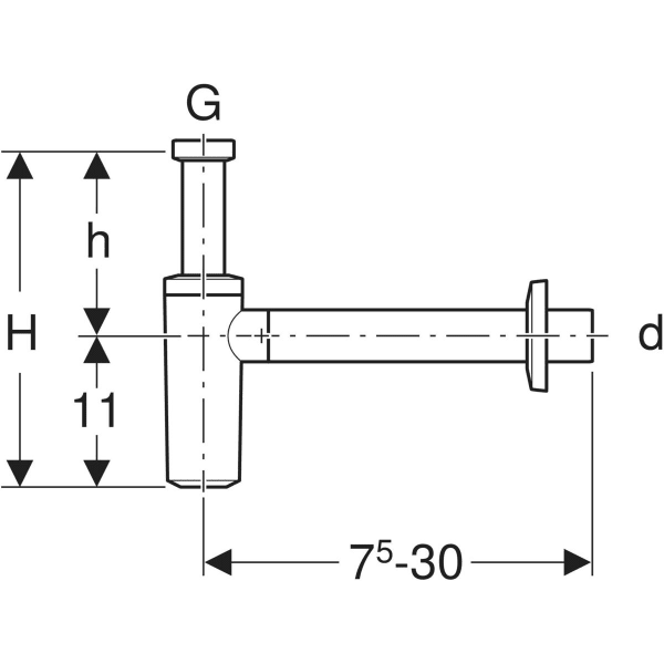 Keramag Geberit Dip Tube Trap For Washbasin Horizontal Outlet Push-on Seal Wall Collar