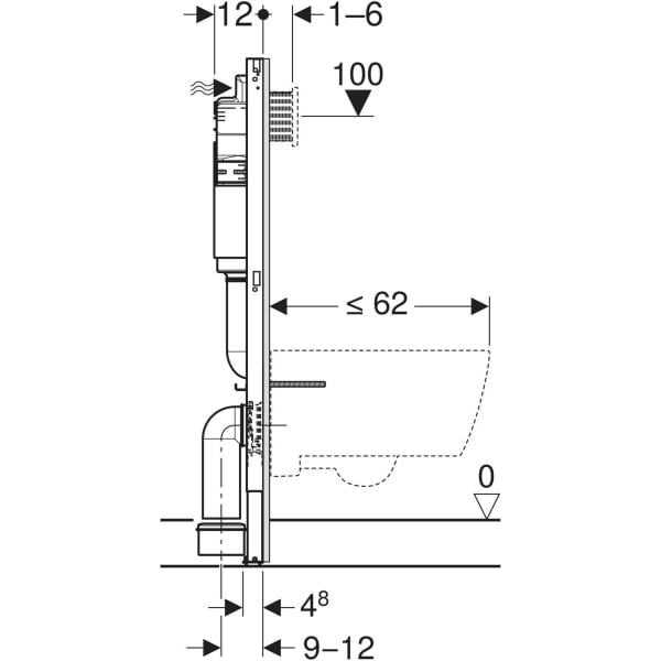 Keramag Geberit Duofix Element For Wall-hung WC 112 Cm With Alpha Concealed Cistern 12 Cm 4.5/3 Litres Alpha25 (ex Alpha20) Actuator Plate Round