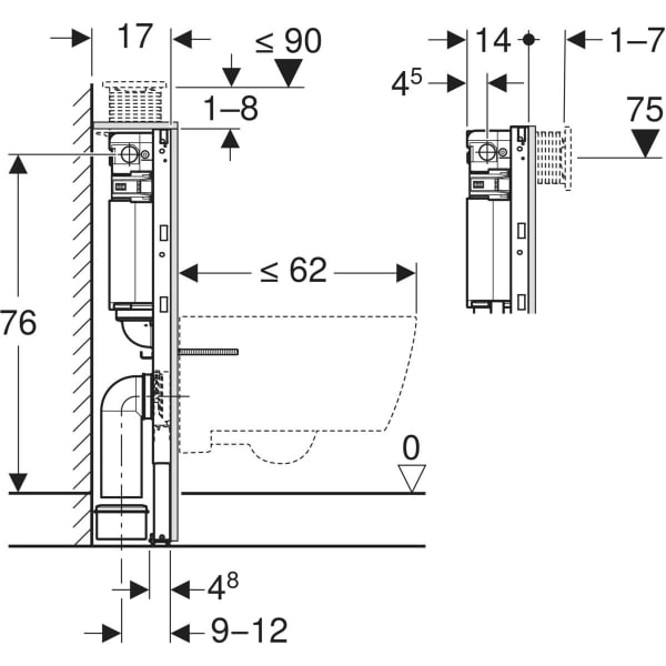 Keramag Geberit Duofix Element For Wall-hung WC 82 Cm With Alpha Concealed Cistern 12 Cm 4.5 / 3 Litres