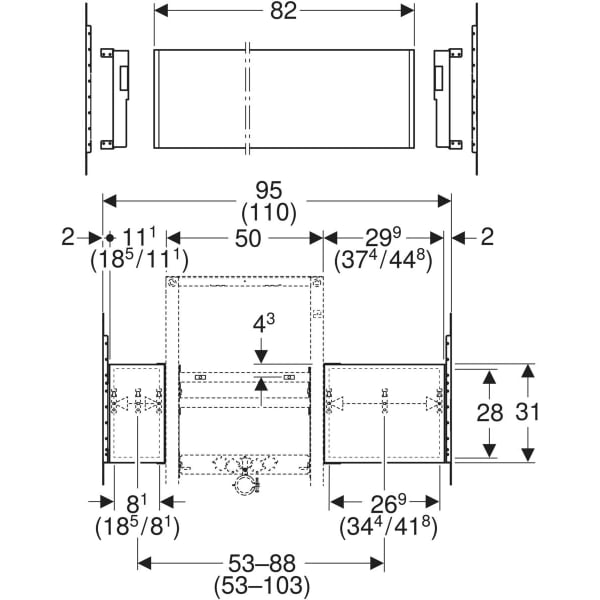 Keramag Geberit Duofix Mounting Plate For Washbasin With Washbasin Cabinet And One Washbasin Tap Eccentric