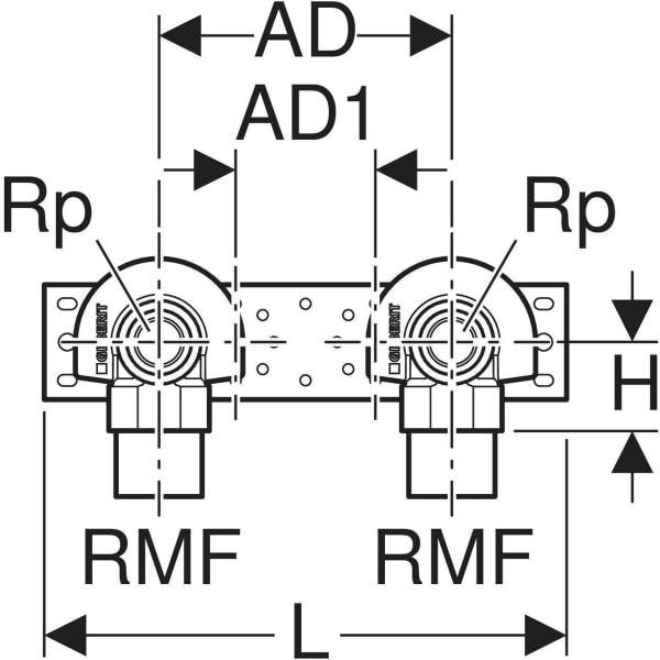 Keramag Geberit Elbow Tap Connector 90° With Male Thread MF 1/2" Premounted Double