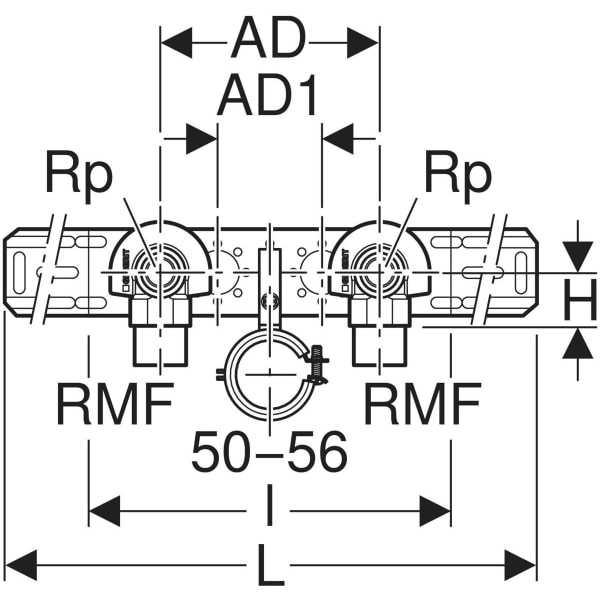 Keramag Geberit Elbow Tap Connector 90° With Male Thread MF 1/2" Premounted Double With Pipe Bracket For Outlet Bend