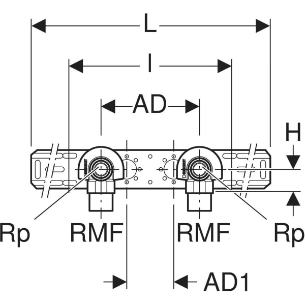 Keramag Geberit Elbow Tap Connector 90° With Male Thread MF 1/2" Premounted Double