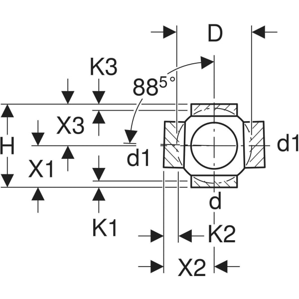 Keramag Geberit HDPE Quadruple Branchball 88.5° Connections 90° Offset