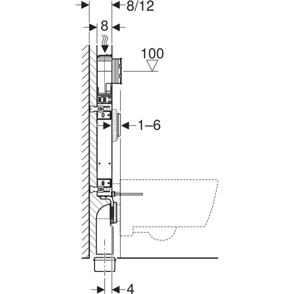 Keramag Geberit Kombifix Element For Wall-hung WC 109 Cm With Sigma Concealed Cistern 8 Cm 4.5 / 3 Litres