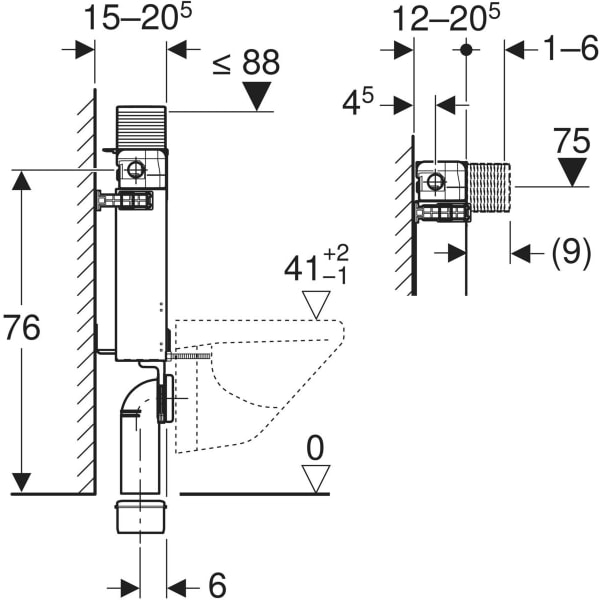 Keramag Geberit Kombifix Element For Wall-hung WC 82 Cm With Alpha Concealed Cistern 12 Cm 4.5 / 3 Litres