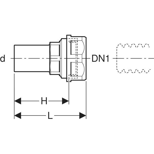 Keramag Geberit Mapress Adapter Union With Clamping Ring For Corrugated Pipes NPW Plain End