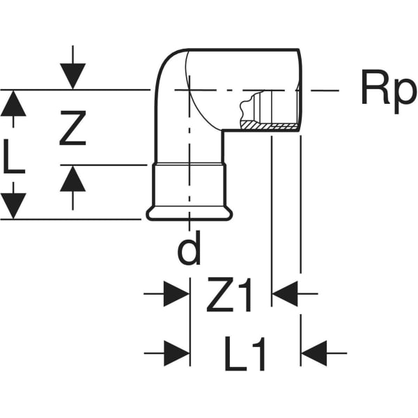 Keramag Geberit Mapress Carbon Steel Elbow Adapter 90° With Female Thread (FKM Blue)