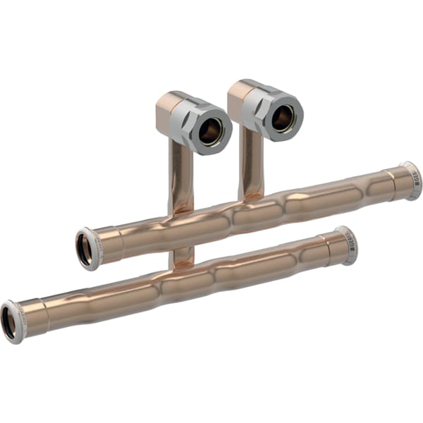 keramag Geberit Mapress Copper set of connector T-pieces for inlet and return flow with union connector for Euro cone