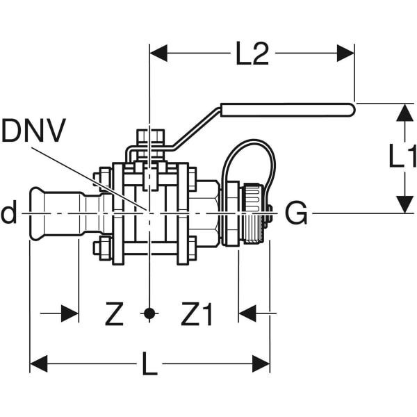 Keramag Geberit Mapress CuNiFe Ball Valve With Actuator Lever And Hose Connector Flanged