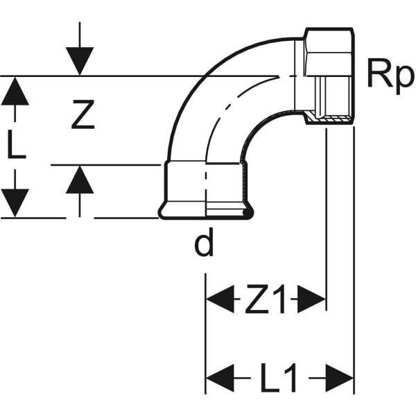 Keramag Geberit Mapress CuNiFe Bend Adapter 90° With Female Thread
