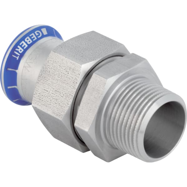 keramag Geberit Mapress Stainless Steel adapter union with male thread union nut made of CrNi steel (FKM blue)