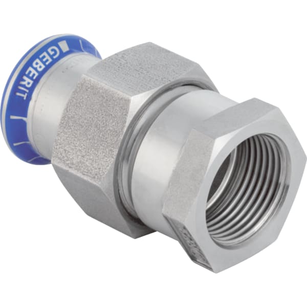 keramag Geberit Mapress Stainless Steel adapter union with female thread union nut made of CrNi steel (FKM blue)
