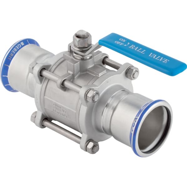 keramag Geberit Mapress Stainless Steel ball valve with actuator lever flanged (FKM blue)
