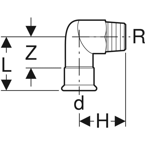 Keramag Geberit Mapress Stainless Steel Elbow Adapter 90° With Male Thread (FKM Blue)