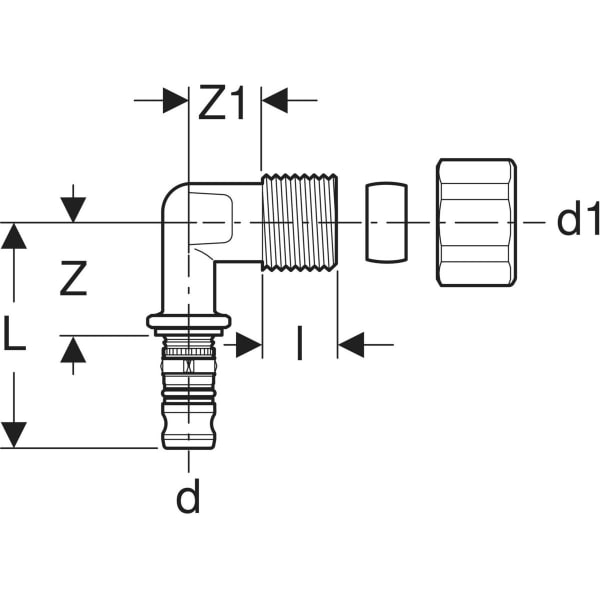Keramag Geberit Mepla Elbow Adapter 90° With Clamping Ring Union