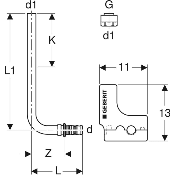Keramag Geberit Mepla Metal Pipe Connector Bend 90° With Insulation Box And Union Connector For Euro Cone
