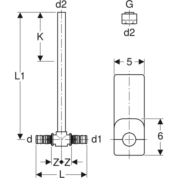 Keramag Geberit Mepla Metal Pipe Connector T-piece With Insulation Box And Union Connector For Euro Cone
