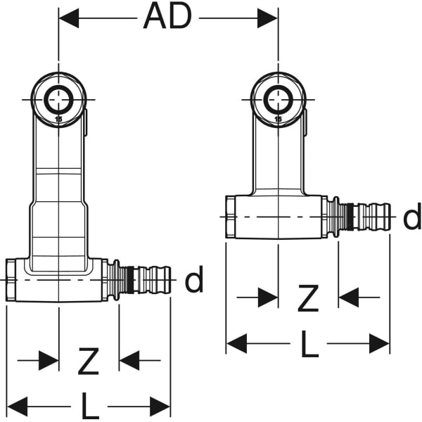 Keramag Geberit Mepla Set Of Connector End Pieces For Inlet And Return Flow With Union Connector For Euro Cone