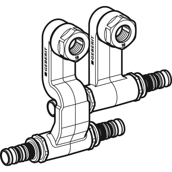 Keramag Geberit Mepla Set Of Connector T-pieces For Inlet And Return Flow With Union Connector For Euro Cone