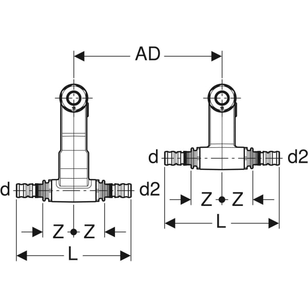 Keramag Geberit Mepla Set Of Connector T-pieces For Inlet And Return Flow With Union Connector For Euro Cone