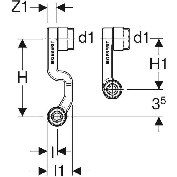 Keramag Geberit Mepla Set Of Connector T-pieces For Inlet And Return Flow With Union Connector For Euro Cone