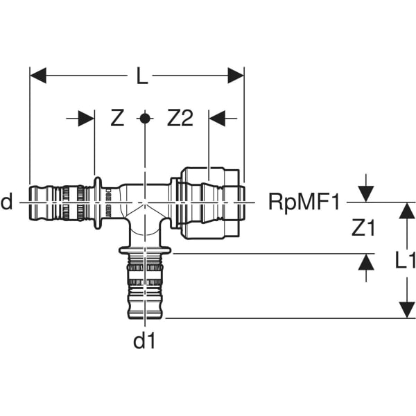Keramag Geberit Mepla T-piece Adapter With MasterFix Branch Fitting