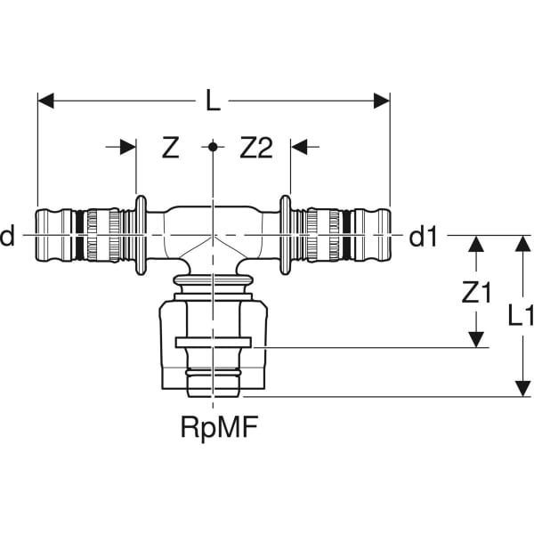 Keramag Geberit Mepla T-piece Adapter With MasterFix Through-flow