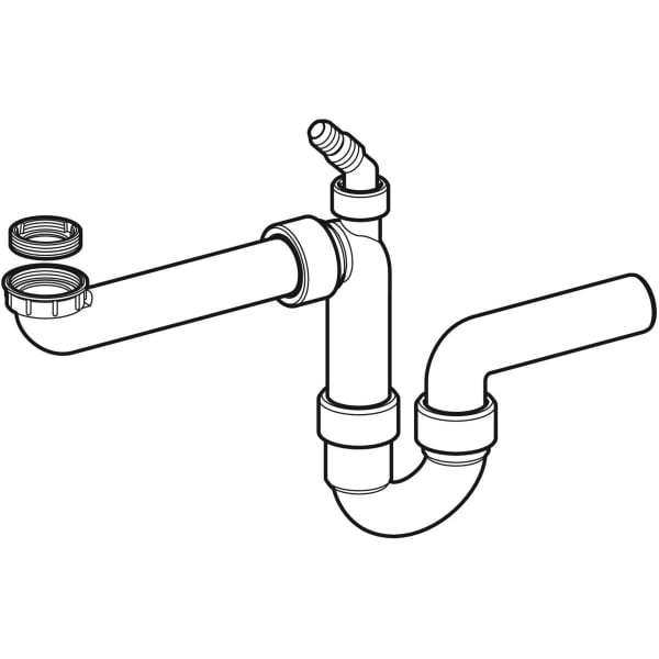Keramag Geberit P-trap For Kitchen Sink Space-saving Model With Angled Hose Connector Horizontal Outlet