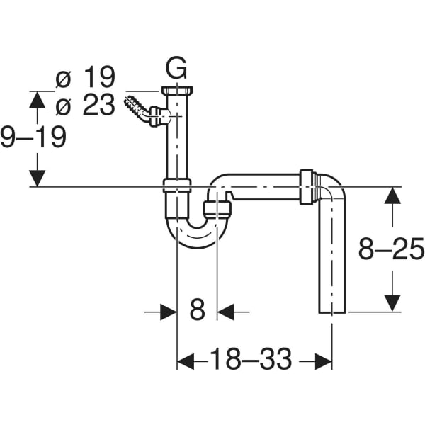Keramag Geberit P-trap For Kitchen Sink With Angled Hose Connector Vertical Outlet