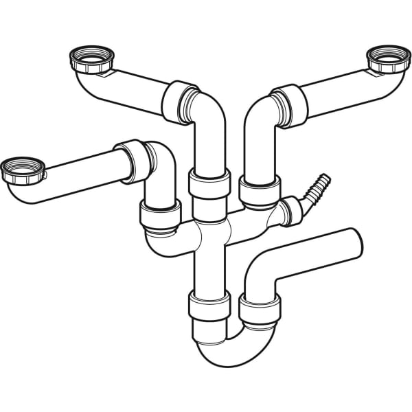 Keramag Geberit P-trap For Three Kitchen Sinks With Angled Hose Connector Horizontal Outlet