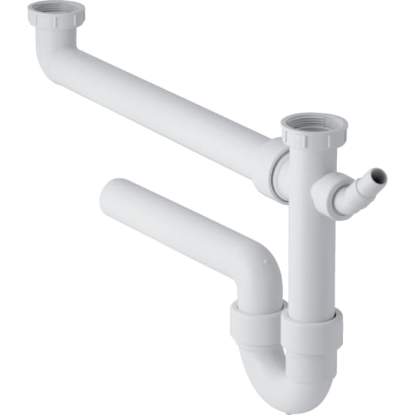 keramag Geberit P-trap for two kitchen sinks with angled hose connector extralong horizontal outlet