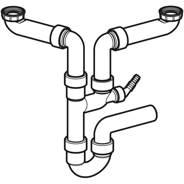 Keramag Geberit P-trap For Two Offset Kitchen Sinks With Angled Hose Connector Horizontal Outlet