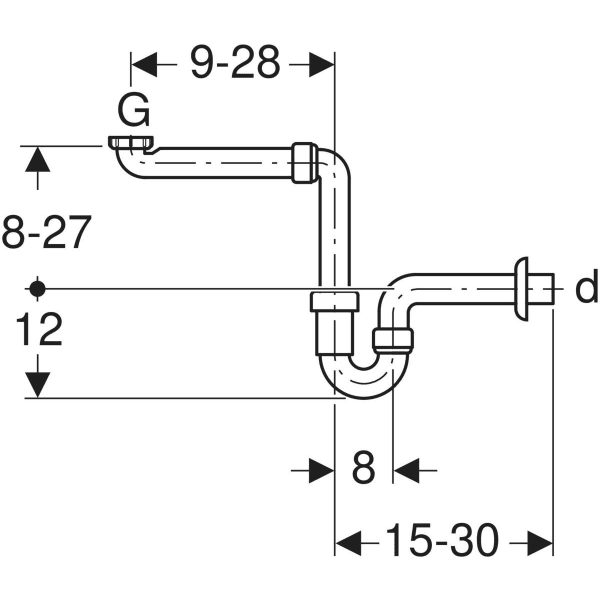 Keramag Geberit P-trap For Washbasin Space-saving Model Horizontal Outlet