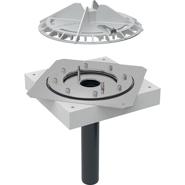keramag Geberit Pluvia roof outlet with fastening flange for roof foils outlet grating made of aluminium cast