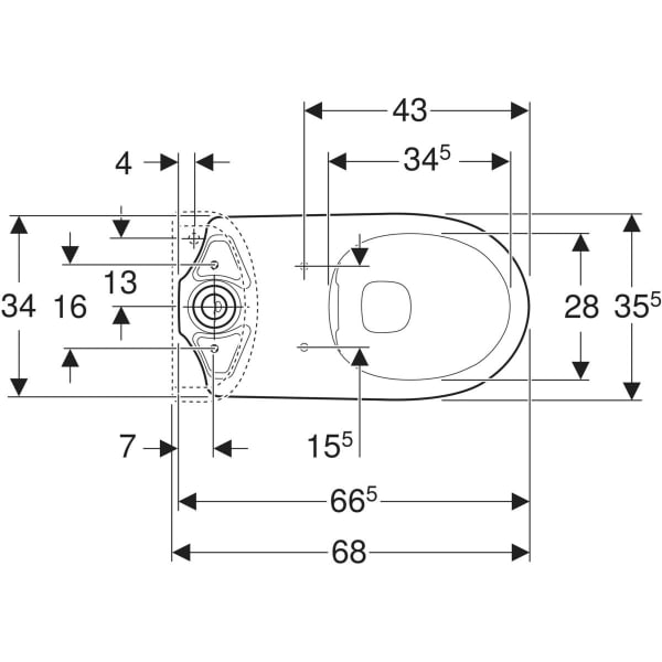 Keramag Geberit Selnova Floor-standing WC For Close-coupled Exposed Cistern Washdown Horizontal Outlet Semi-shrouded Rimfree