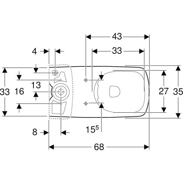 Keramag Geberit Selnova Square Floor-standing WC For Close-coupled Exposed Cistern Washdown Horizontal Outlet Semi-shrouded Rimfree