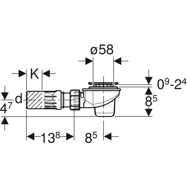 Keramag Geberit Shower Drain D62 Straight Connector With Ball Joint