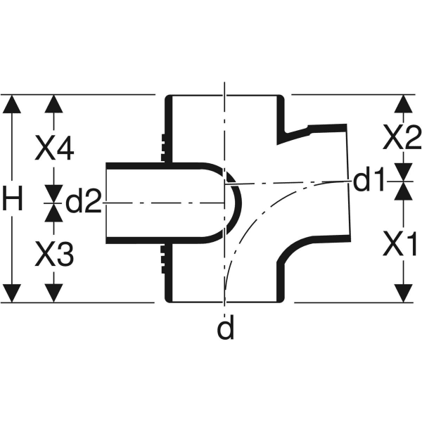 Keramag Geberit Silent-db20 Duct Branch Fitting 88.5° Swept-entry Right